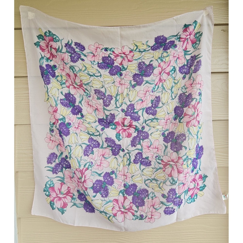 Vintage Italy Floral Scarf Pink Purple Yellow Approx. 30" x 29.5"